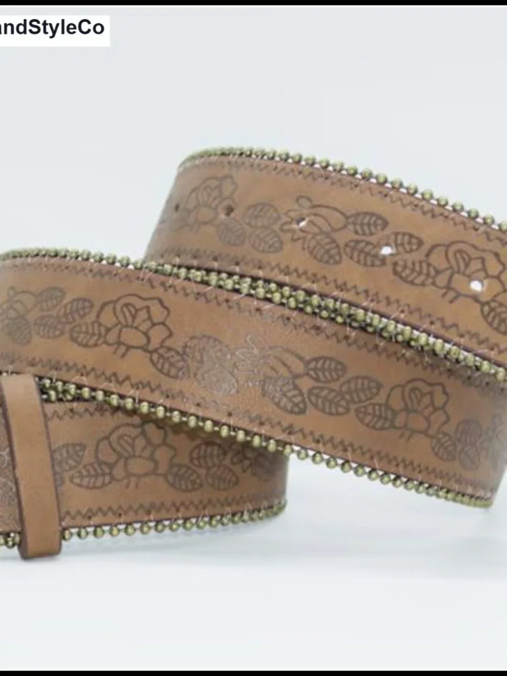 Western Belt for Women Cowgirl Faux Leather Floral Embossed Concho Buckle Belt